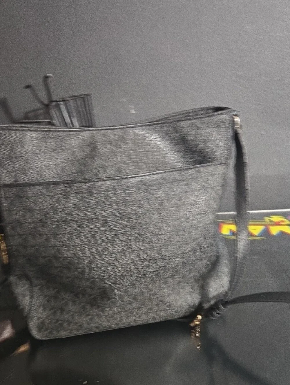 Michael Kors Black and Gold MK Monogram Crossbody Bag